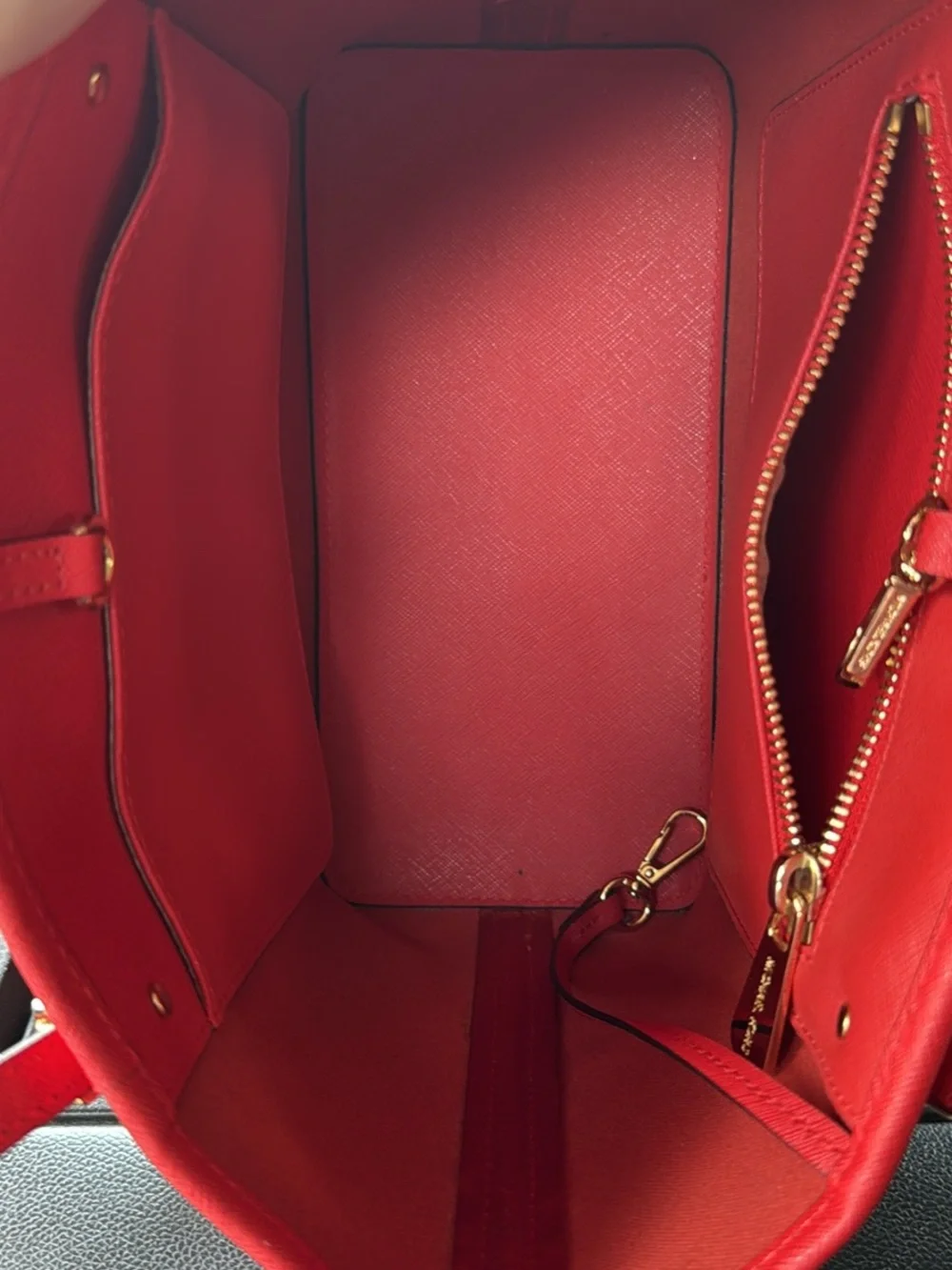 Michael Kors Red Saffiano Leather Tote with MK Charm